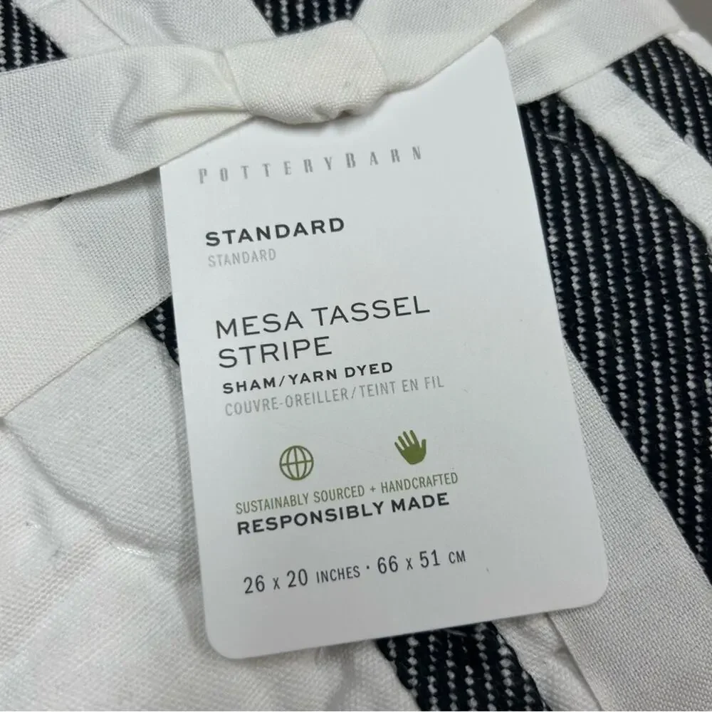 Pottery Barn Mesa Pillow Sham Cover Tassel Stripe Standard Cotton Quilted NWT